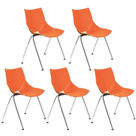 Lot de 5 Chaises de réunion AMIR, Commodes et Pratiques, Empilables, Orange