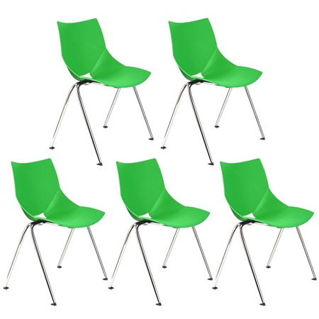 Lot de 5 Chaises de réunion AMIR, Commodes et Pratiques, Empilables, Vert