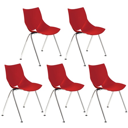 Lot de 5 Chaises de réunion AMIR, Commodes et Pratiques, Empilables, Rouge