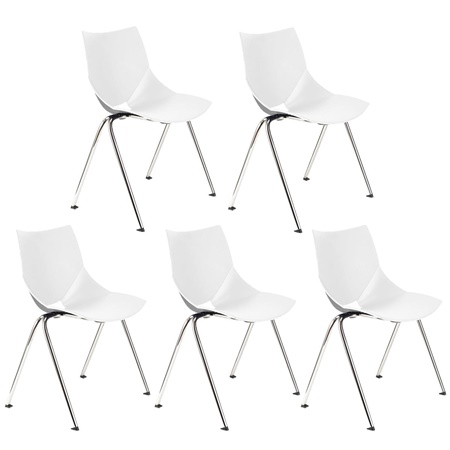 Lot de 5 Chaises de réunion AMIR, Commodes et Pratiques, Empilables, Blanc