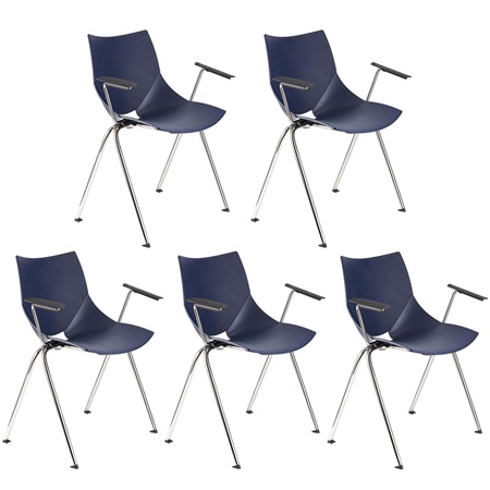 Lot de 5 Chaises de réunion AMIR AVEC ACCOUDOIRS, Commodes et Pratiques, Empilables, Bleu