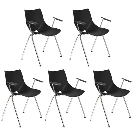 Lot de 5 Chaises de réunion AMIR AVEC ACCOUDOIRS, Commodes et Pratiques, Empilables, Noir