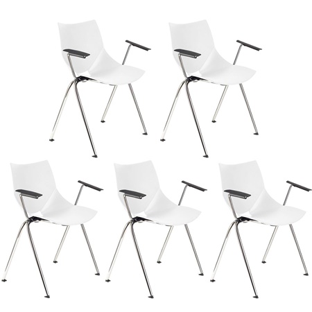 Lot de 5 Chaises de réunion AMIR AVEC ACCOUDOIRS, Commodes et Pratiques, Empilables, Blanc