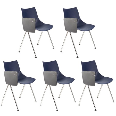 Lot de 5 Chaises de réunion AMIR AVEC TABLETTE, Commodes et Pratiques, Bleu