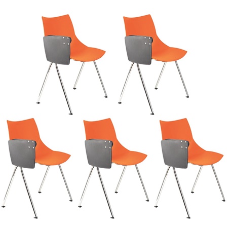 Lot de 5 Chaises de réunion AMIR AVEC TABLETTE, Commodes et Pratiques, Orange