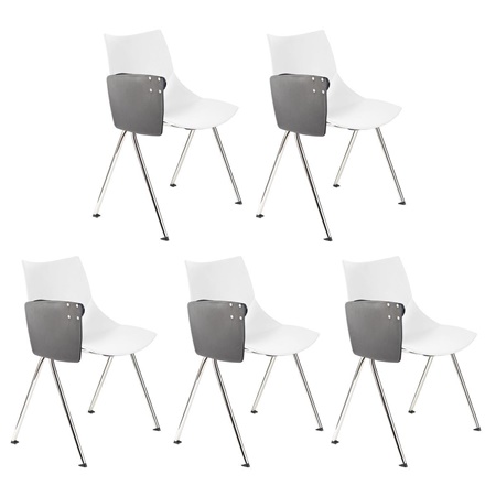 Lot de 5 Chaises de réunion AMIR AVEC TABLETTE, Commodes et Pratiques, Blanc