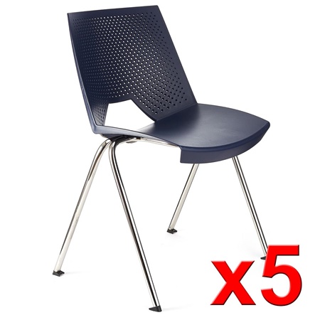 Lot de 5 Chaises visiteur ENZO, Commodes et Pratiques, Empilables, Bleu