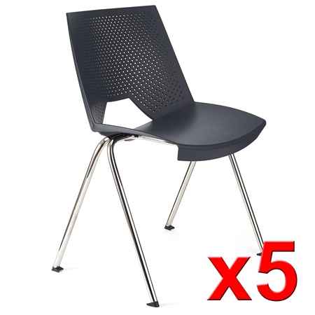 Lot de 5 Chaises visiteur ENZO, Commodes et Pratiques, Empilables, Gris