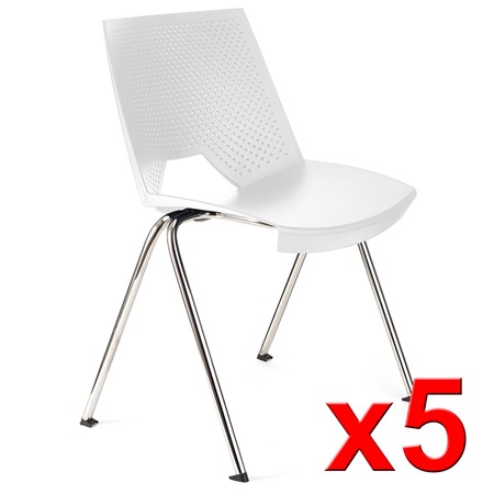 Lot de 5 Chaises visiteur ENZO, Commodes et Pratiques, Empilables, Blanc