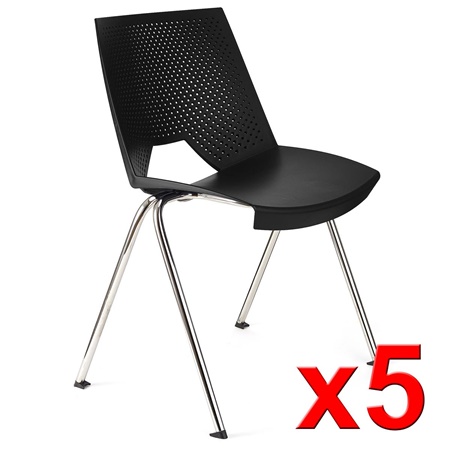 Lot de 5 Chaises visiteur ENZO, Commodes et Pratiques, Empilables, Noir