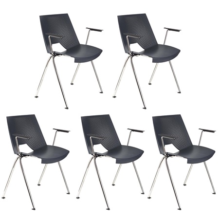 Lot de 5 Chaises visiteur ENZO AVEC ACCOUDOIRS, Commodes et Pratiques, Empilables, Bleu