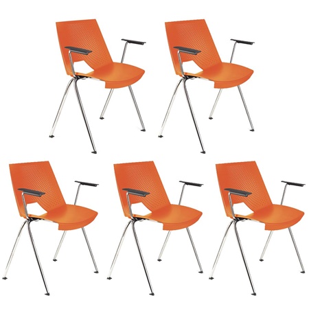 Lot de 5 Chaises visiteur ENZO AVEC ACCOUDOIRS, Commodes et Pratiques, Empilables, Orange