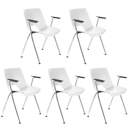 Lot de 5 Chaises visiteur ENZO AVEC ACCOUDOIRS, Commodes et Pratiques, Empilables, Blanc