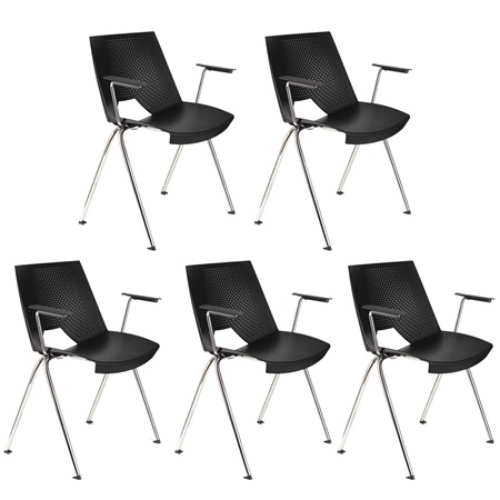 Lot de 5 Chaises visiteur ENZO AVEC ACCOUDOIRS, Commodes et Pratiques, Empilables, Noir