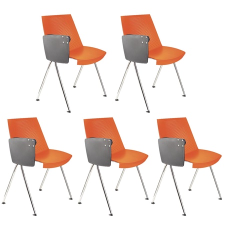 Lot de 5 Chaises visiteur ENZO AVEC TABLETTE, Commodes et Pratiques, Empilables, Orange