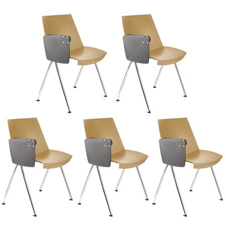 Lot de 5 Chaises visiteur ENZO AVEC TABLETTE, Commodes et Pratiques, Empilables, Beige