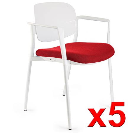 Lot de 5 chaises de réunion ERIC, Commodes et Pratiques, Empilables, Rouge