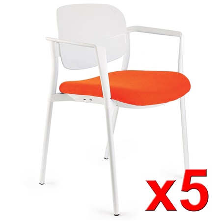 Lot de 5 chaises de réunion ERIC, Commodes et Pratiques, Empilables, Orange