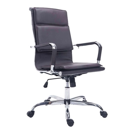 Chaise de bureau ANATOLIE, structure métallique, Grand rembourrage, cuir, Café