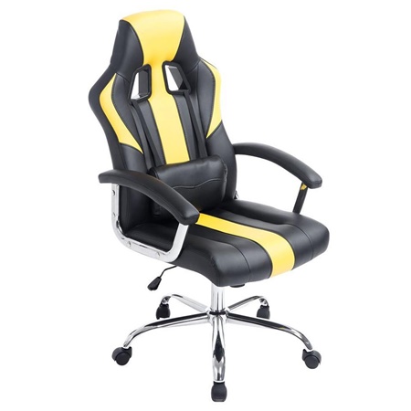 Fauteuil Gamer INDE, Design sportif, Grand Confort, Piétement Métallique, Cuir, Noir et Jaune