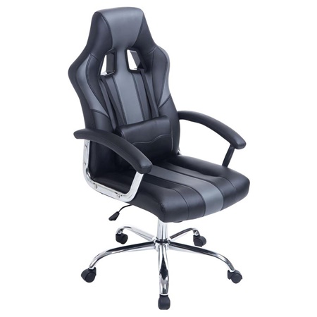 Fauteuil Gamer INDE, Design sportif, Grand Confort, Piétement Métallique, Cuir, Noir et Gris