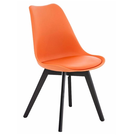 Chaise visiteur BOSPHORE, Piétement Bois Couleur Foncée, Cuir, Orange