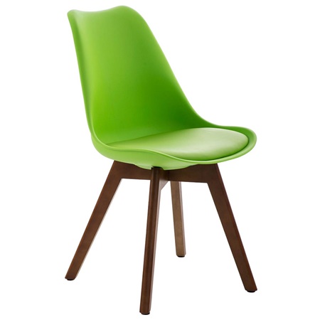 Chaise Design / Visiteur BOSPHORE, Piétement Couleur Noyer, Structure en Plastique, Cuir, Vert