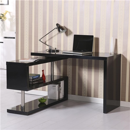 Bureau Informatique Modulable, LORENE, 187x50x76 cm, en Bois, Noir