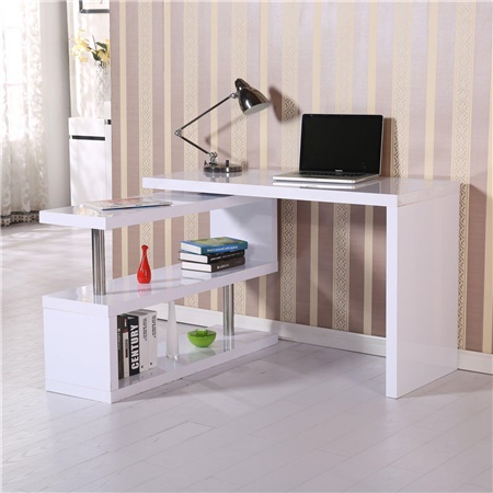 Bureau Informatique Modulable, LORENE, avec Rangements Intégrés, 187x50x76 cm, en Bois, Blanc