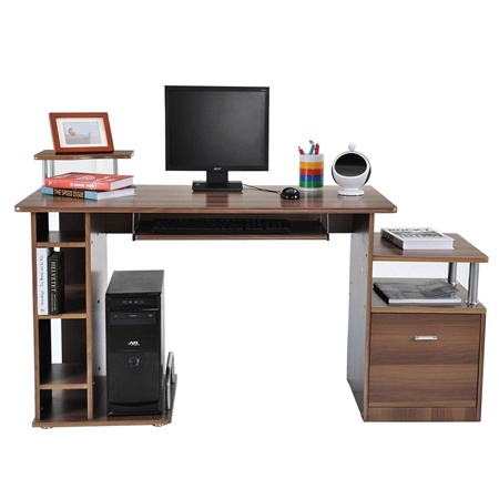 Bureau informatique PLANET, 152x60x88 cm, en Bois couleur Noyer