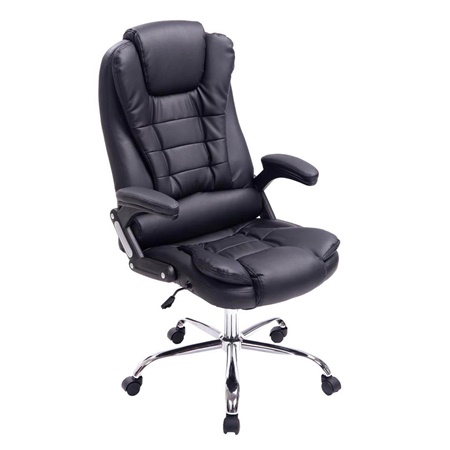 Fauteuil de bureau SAN ANTONIO, Grand rembourrage, Résistant jusqu'à 150 kg, en Cuir, Noir