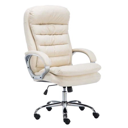 Fauteuil de Bureau CANNES, Grand rembourrage, Résistant jusqu'à 150 kg, Cuir, Crème