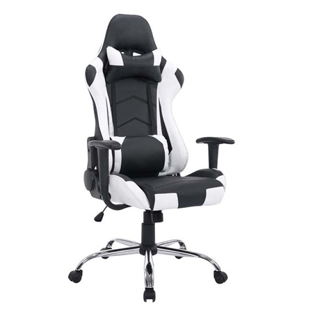 Fauteuil de bureau Gamer ZELDA, Dossier Inclinable, Coussins Inclus, Piétement en Métal, Noir/Blanc