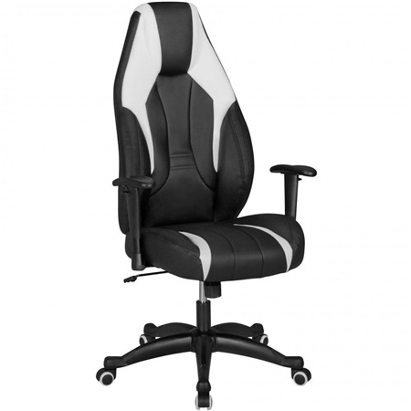 Fauteuil Gamer HUGO, Dossier Inclinable, Accoudoirs Ajustables, Cuir, Noir/Blanc