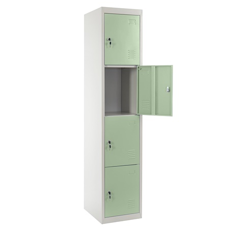 Meuble Casier Métallique HILDUR, 180x38x45 cm, 4 Portes avec Serrure, Vert