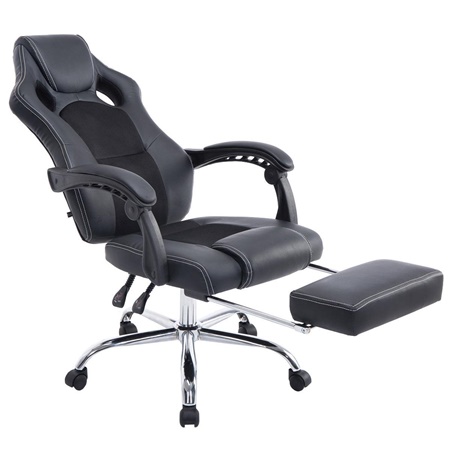Chaise Gamer SPRINT, avec Repose-pieds Extensible, en Cuir noir et Maille Respirable, Noir