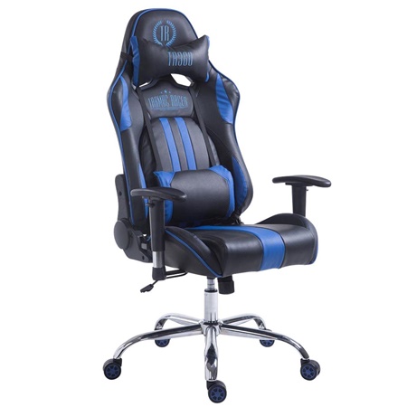 Fauteuil de bureau Gamer LOGAN, Dossier Inclinable, Coussins Inclus, Piétement en Métal, Noir/Bleu