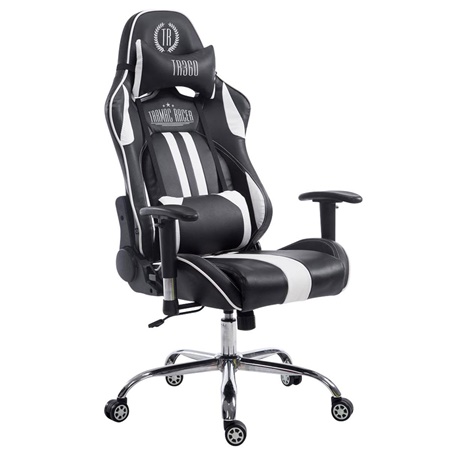 Fauteuil de bureau Gamer LOGAN, Dossier Inclinable, Coussins Inclus, Piétement en Métal, Noir/Blanc