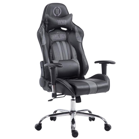 Fauteuil de bureau Gamer LOGAN, Dossier Inclinable, Coussins Inclus, Piétement en Métal, Noir/Gris