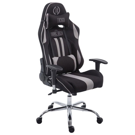 Fauteuil de bureau Gamer LOGAN TISSU, Dossier Inclinable, Coussins Inclus, Piétement en Métal, Noir/Gris