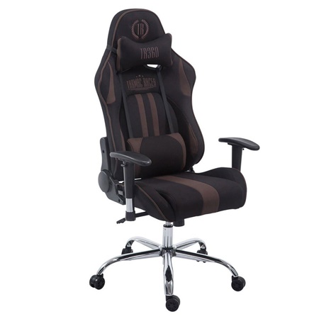 Fauteuil de bureau Gamer LOGAN TISSU, Dossier Inclinable, Coussins Inclus, Piétement en Métal, Noir/Marron