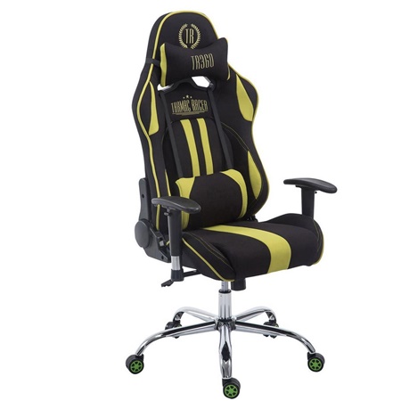 Fauteuil de bureau Gamer LOGAN TISSU, Dossier Inclinable, Coussins Inclus, Piétement en Métal, Noir/Vert