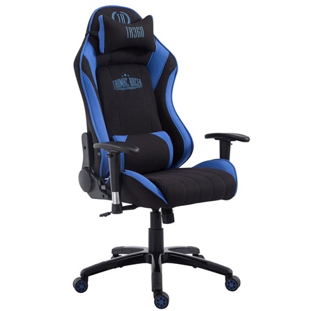 Fauteuil Gamer TURBO TISSU, Dossier Inclinable, Coussin lombaire et cervical, Noir/Bleu