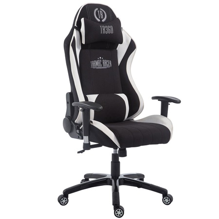 Fauteuil Gamer TURBO TISSU, Dossier Inclinable, Coussin lombaire et cervical, Noir/Blanc