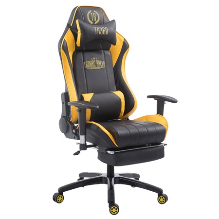 Fauteuil Gamer TURBO avec Repose-pieds, Dossier Inclinable, Coussin lombaire et cervical, Noir/jaune