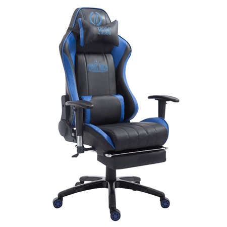 Fauteuil Gamer TURBO avec Repose-pieds, Dossier Inclinable, Coussin lombaire et cervical, Noir/Bleu