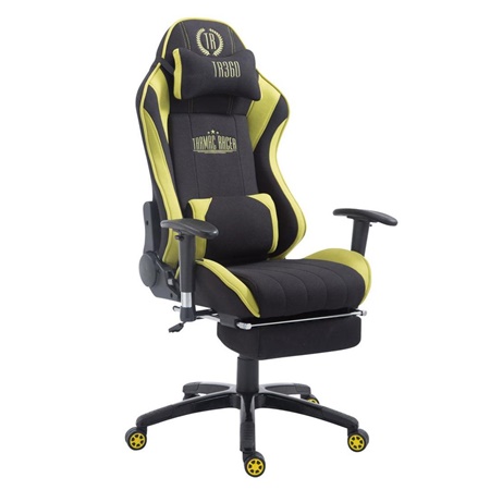 Fauteuil Gamer TURBO TISSU avec Repose-pieds, Dossier Inclinable, Coussin lombaire et cervical, Noir/Vert