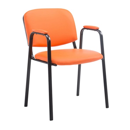 Chaise visiteur MOBY CUIR AVEC ACCOUDOIRS, Commode et Pratique, Prix Incroyable, Orange et Piétement Noir