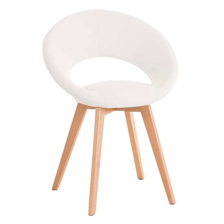 Chaise visiteur TIMY, Design exclusif, Piétement en Bois, Grand Rembourrage, en Cuir, Blanc