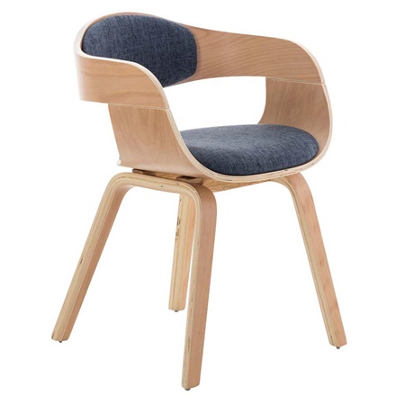 Chaise conférence BHOUTAN TISSU design exclusif, structure en bois couleur hêtre, Bleu